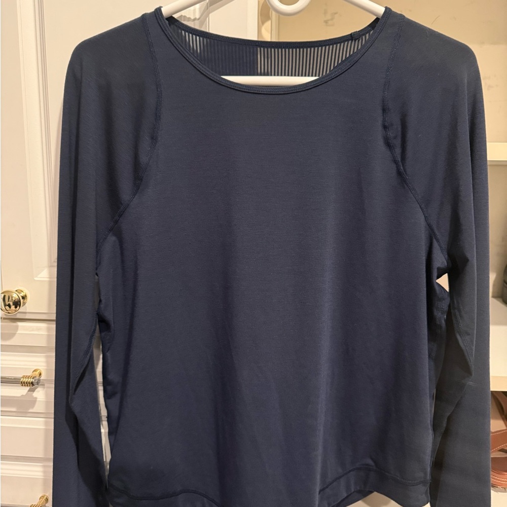 Sweaty Betty Breath Easy Mesh Deep Blue Long Sleeve Top Never Worn